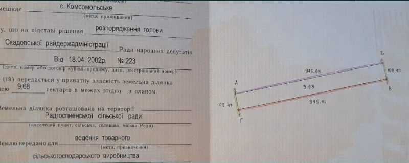 Продам пай 9,7 гектар