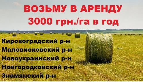 Возьму в аренду землю сельхозназначения в Кировоградской области, Кропивницкий